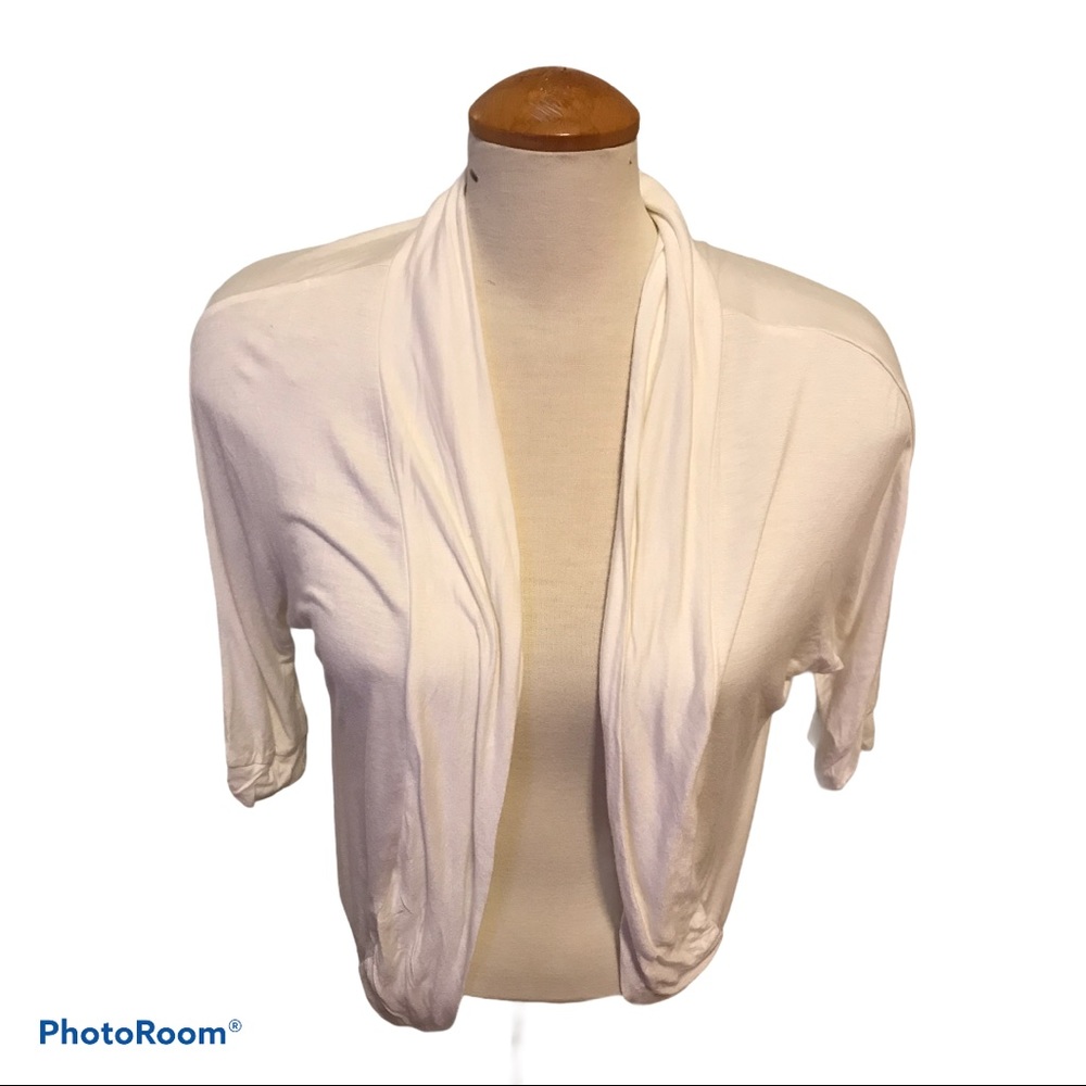 Cream Open Front Jersey Cardigan - M